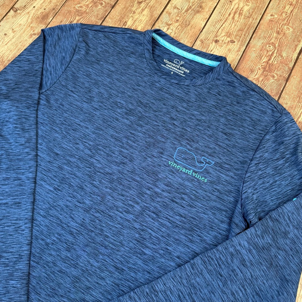 Vineyard Vines Performance Shirt Mens Small Blue Space Dye Long Sleeve Stretch